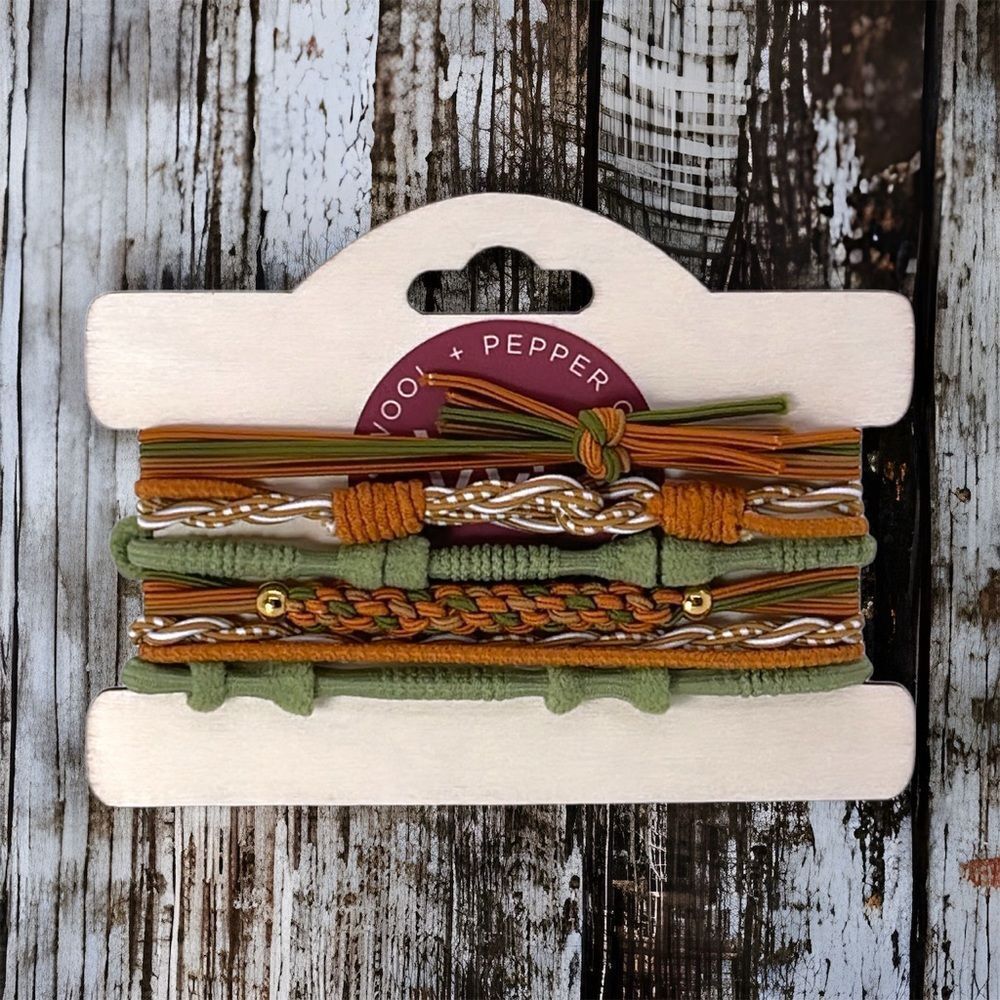 NWT Wool + Pepper Co. Stackable Hair Tie Bracelets (6 bracelet set)